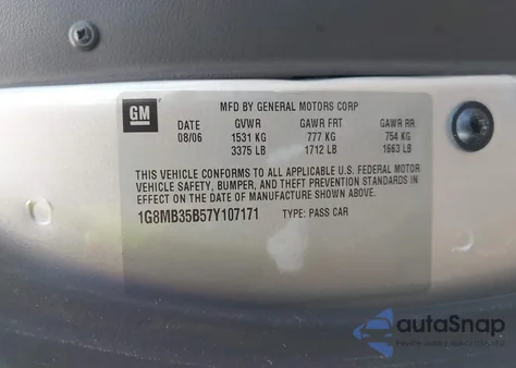 2007 Saturn Sky из США, поврежденный, VIN 1G8MB35B57Y107171